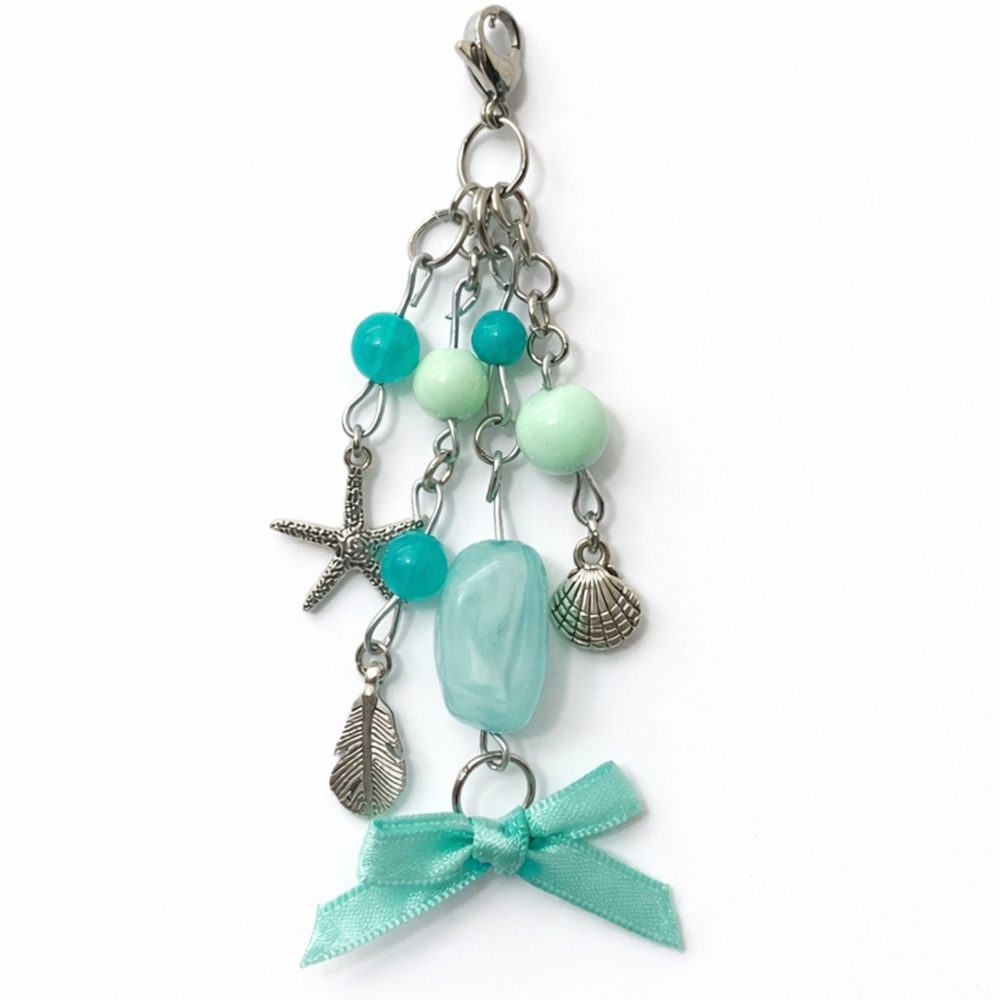 Aqua Beaded Charm Keychain Bag Charm Zipper Pull | Boho Coastal Mermaid Y2K